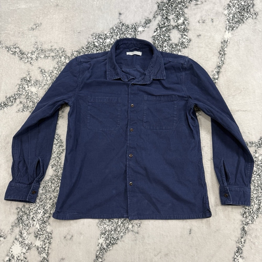 Outer known Blue Organic Button Up Shirt Workwear Overshirt Utility Mens Size L